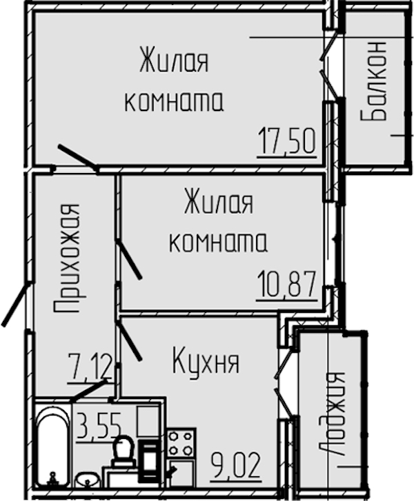 2-комнатная квартира 51.13 м², 3/8 эт., ЖК «SERTOLOVO PARK»
